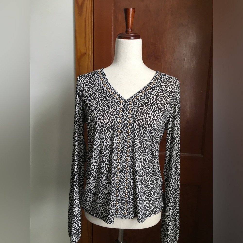 INC International Concepts Black & White Leopard Print Button-Front Top